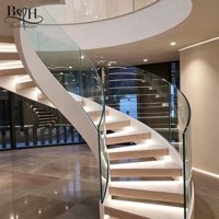 Escalier hélicoïdal préfabriqué en acier inoxydable avec marches en bois et éclairage LED, colonne centrale, pour petite villa, loft ou maison intérieure