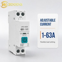 Disjoncteur intelligent WiFi Tuya APP avec contrôle vocal, mesure de l'énergie en temps réel, rail DIN, petite taille 1P+N 90-300V 1-63A