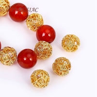 Perles intercalaires en laiton plaqué or 18 carats, forme boule creuse, 10 mm, trou de 1 mm, pour la fabrication de bracelets et de colliers - Vente en gros