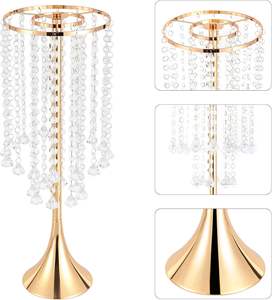 Vase haut de gamme LANJO avec perles de cristal en forme de lustre, support floral doré pour réceptions de mariage, événements, en fil métallique - Product Image 6