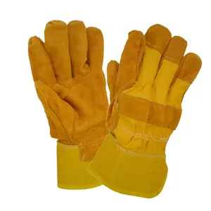 GL1023 Guantes de mano de trabajo de seguridad de alta resistencia Guantes de soldadura de palma completa de cuero dividido de vaca