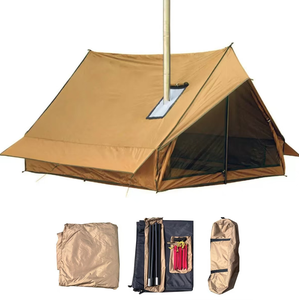 Exterior marrón ligero de cuatro estaciones tienda de campaña piso chimenea estilo cabina tienda familiar <span class=keywords><strong>para</strong></span> 2 personas Tienda de pesca de aluminio - Product Image 4