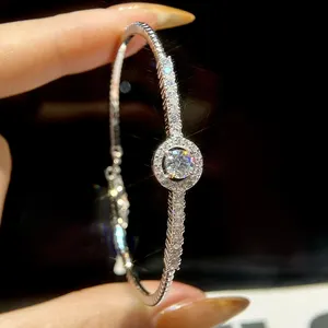 Gelang berlian asli Moissanite wanita, 925 Sterling Silver VVS D warna asli gelang berlian 0,1ct