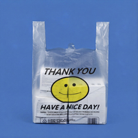 Sacs de courses en plastique PE jetables, recyclables, à fond plat, avec motif visage souriant et message de remerciement, pour la vente en gros et au détail