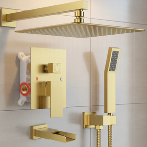 Juego de Grifería de Ducha Empotrada de Lujo con Diseño Moderno en Dorado, con 3 Funciones, Grifo de Bañera y Ducha de Mano - Product Image 1
