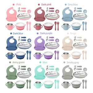 Juego de alimentación para bebés de 8 piezas, platos y tazones de acero inoxidable con ventosas, tenedor y cuchara de silicona, utensilios para la alimentación complementaria (BLW) - Product Image 3