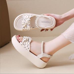 <span class=keywords><strong>Sandalias</strong></span> de Plataforma con Lazo de Puntos, Suela Gruesa y Alta, Frescas y Versátiles, Novedad de Verano - Product Image 1