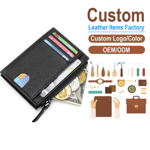 RFID Blocking Leather <b>Card</b> <b>Holder</b> Wallet Top-Grain Cowhide <b>Slim</b> Zipper Coin Purse with Multiple <b>Card</b> Slots Custom Engraved - Product Image 1