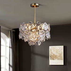 Lustre en cristal de style européen K9 finition en cuivre Design nordique moderne 220V grande taille moyenne pour les lampes suspendues d'hôtel à la maison - Product Image 1