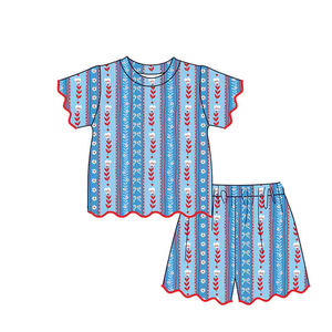 GSSO3552 Conjunto Infantil Personalizado para Niña, Diseño de Bandera del 4 de Julio, Manga Corta con Volantes, Venta al Por Mayor - Product Image 5