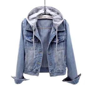 Chaqueta vaquera de alta calidad para mujer, Jeans informales con capucha, camisas vaqueras azules para mujer, venta al por mayor