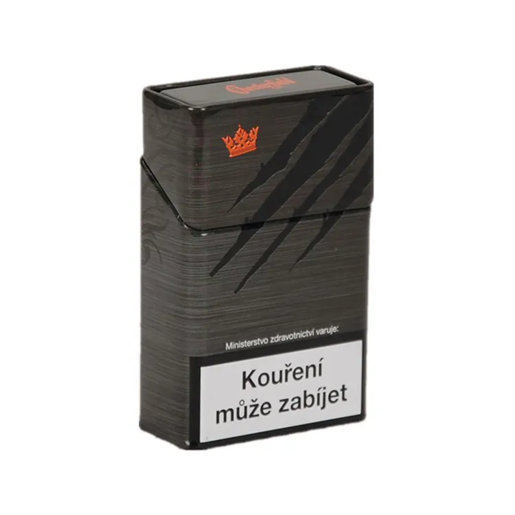 Latas de tabaco de metal vacías personalizadas Cajas de lata con tapa con bisagras de embalaje de metal negro para cigarrillos