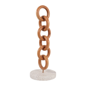 Scultura con accenti in legno e catena su base in terrazzo per l'arredamento di casa, soggiorno e ufficio - Product Image 2