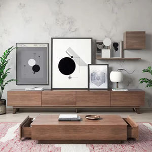 Rangement réglable, table basse en bois massif moderne et écologique avec cadre en métal, support <span class=keywords><strong>TV</strong></span> pour chambre à coucher et salon - Product Image 3