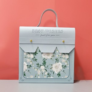 高档定制logo设计师盒纸盒纸板磁性礼品盒带皮革手柄 - Product Image 4