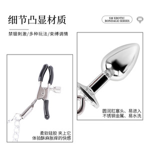 Collier à clochette pour chat, plug anal en métal, pince à tétons, jouet de stimulation pour adultes, pour l'entraînement des esclaves féminines - Product Image 2