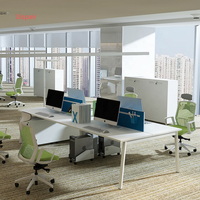 Meja Kerja Kantor Modern untuk 4 Orang yang Dapat Disesuaikan, Meja Komputer Kayu dengan Partisi & Kabinet untuk Staf