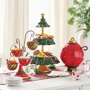 Support à collations en forme de sapin de Noël à 2 niveaux, en résine durable, support à desserts Père Noël 30x30x30cm pour la décoration de table festive des fêtes - Product Image 4