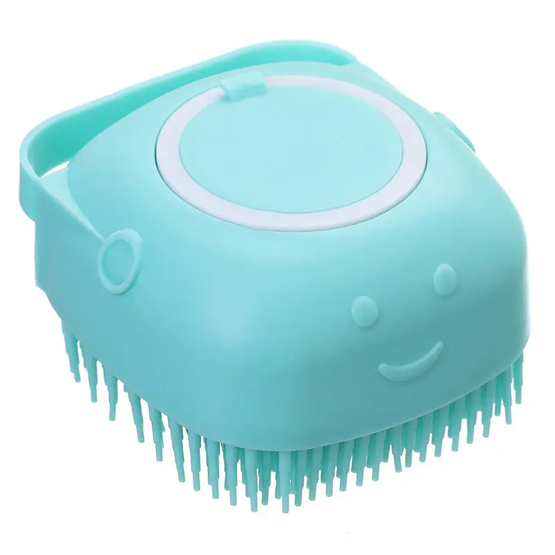 Distributeur de shampoing portable Brosse de bain en silicone souple pour chien Brosse de massage pour animaux de compagnie Brosse de toilettage pour douche de chat