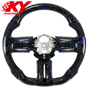 Volante deportivo personalizado de fibra de carbono forjada azul con cuero negro para Ford Mustang S197 GT Coupe GT500 Shelby 2005-2014 - Product Image 1