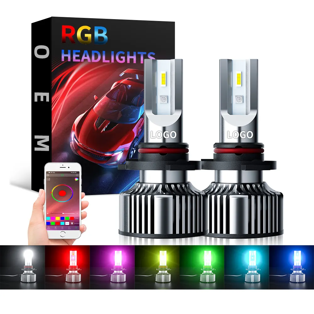 Sistema di illuminazione automatica 50W H4 H7 H11 9005 9006 faro Mobile APP Control Led Head Light RGB ha condotto le lampadine del faro per le automobili del veicolo