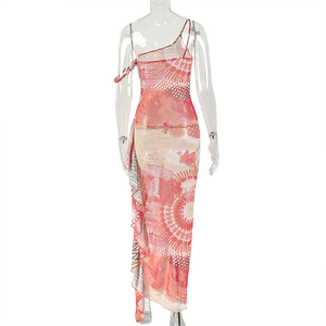 Vestido Estampado Colorido para Mujer, Sexy, Transparente, con Cuello <span class=keywords><strong>Diagonal</strong></span>, Diseño de Parches, Elástico, para Playa, Vacaciones, Fiesta, Estilo Bodycon - Product Image 5