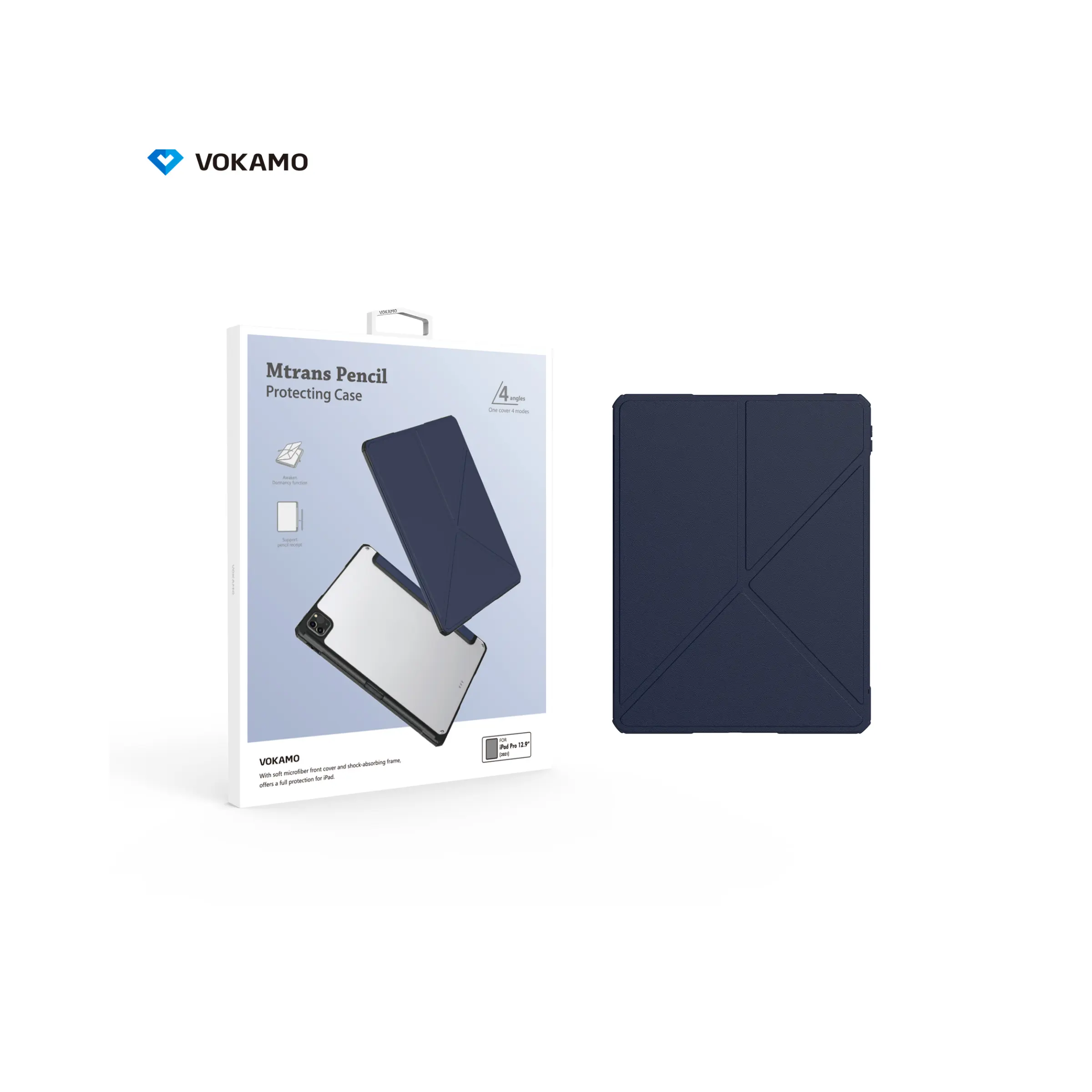 Sarung Tablet biru 12.9 inci, sarung kulit PU tipis dengan tempat pensil untuk Ipad