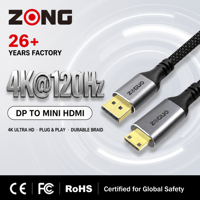 Câble DP vers Mini HDMI 4K120Hz, adaptateur DP vers Mini HDMI, câble tressé avec coque en aluminium pour caméra et moniteur