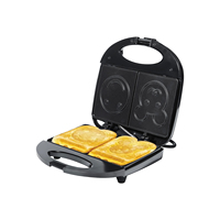 Machine à sandwich électrique automatique 750W 2 tranches, plaques antiadhésives en plastique, thermostat réglable, pour usage domestique, snacks, hot-dogs, donuts