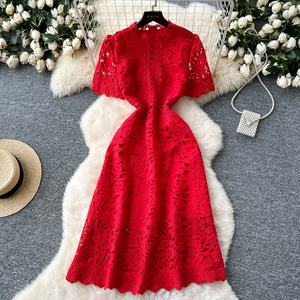 Abito in pizzo floreale estivo a maniche corte da <span class=keywords><strong>donna</strong></span> - Product Image 1