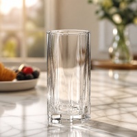 Verre Highball 350 ml, corps taillé à facettes, base hexagonale, dessus lisse, verre à boire haut pour thé, jus, eau
