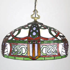 LongHuiJing -Style 2 Victorian Ceiling Pendant Fixture 20" Stained Glass Shade Warm White Antique Flower Living Room - Product Image 1