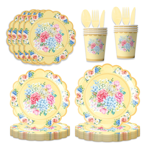 Platos de papel ecológicos de 7 pulgadas Vintage Floral resistente para bodas Brunches desechables - Product Image 6