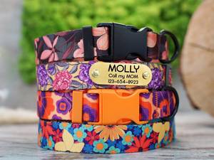 ลายดอกไม้4แบบเฉพาะตัวปลอกคอลูกสุนัขแบบกำหนดเองพร้อมดีไซน์ดอกไม้ที่ไม่เหมือนใครปลอกคอสุนัขแกะสลัก - Product Image 1