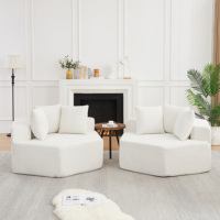 Canapé hexagonal de style moderne de 54 pouces, design modulaire ; ce canapé rembourré en chenille est idéal pour les salons, 2 pièces