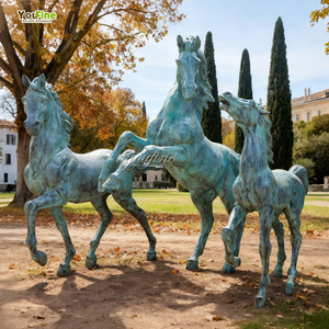 Скульптура YOUFINE: Трехконный конный гарнизон в натуральную величину из литой латуни/бронзы для сада/садового участка/особняка - Product Image 1