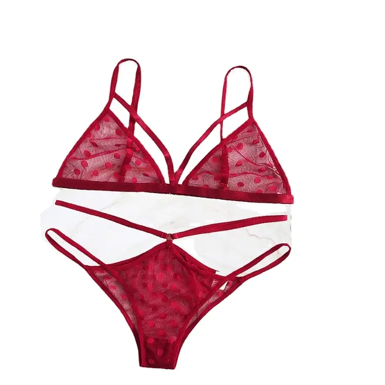 Hotsale garters two piece Suit Ladies Sexy transparent underwear With Lace wine red Lingerie Set for women