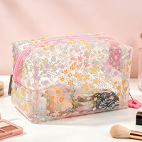 Bolsa de Maquillaje Transparente con Diseño Floral para Mujer, Bolsa de Cosméticos Moderna, Aprobada por la TSA, Impermeable, para Estadio
