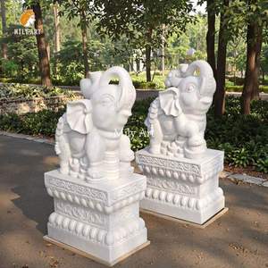 Mily Tay Chạm Khắc đá cẩm thạch trắng đứng voi tượng cho biệt thự ngoài trời trang trí sân vườn - Product Image 3