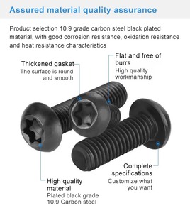 Tornillo de máquina de seguridad Torx con cabeza de botón, de acero al carbono negro grado 10.9, resistente a manipulaciones, ISO 14583 GB2672, M3 M4 M5 M6 - Product Image 2