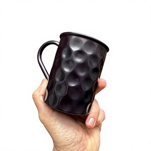 Mug en cuivre martelé effet diamant, finition noir mat, réutilisable, style européen, pour bière, décoration de fête, mugs de voyage - Product Image 1