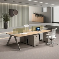 Poste de travail modulaire avec écran de confidentialité en verre, meuble de rangement et gestion des câbles – Table de bureau en cluster pour personnel