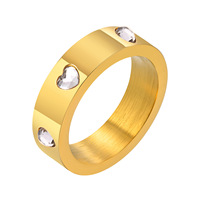 Bague en acier inoxydable avec zircone en forme de cœur, couleur or, style simple, pour femme, à porter au quotidien, cadeau, prix d'usine