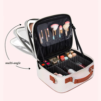 Boîte de toilette de voyage personnalisée à surface douce au toucher, sac à maquillage portable en cuir PU imperméable avec miroir LED pour maquilleur