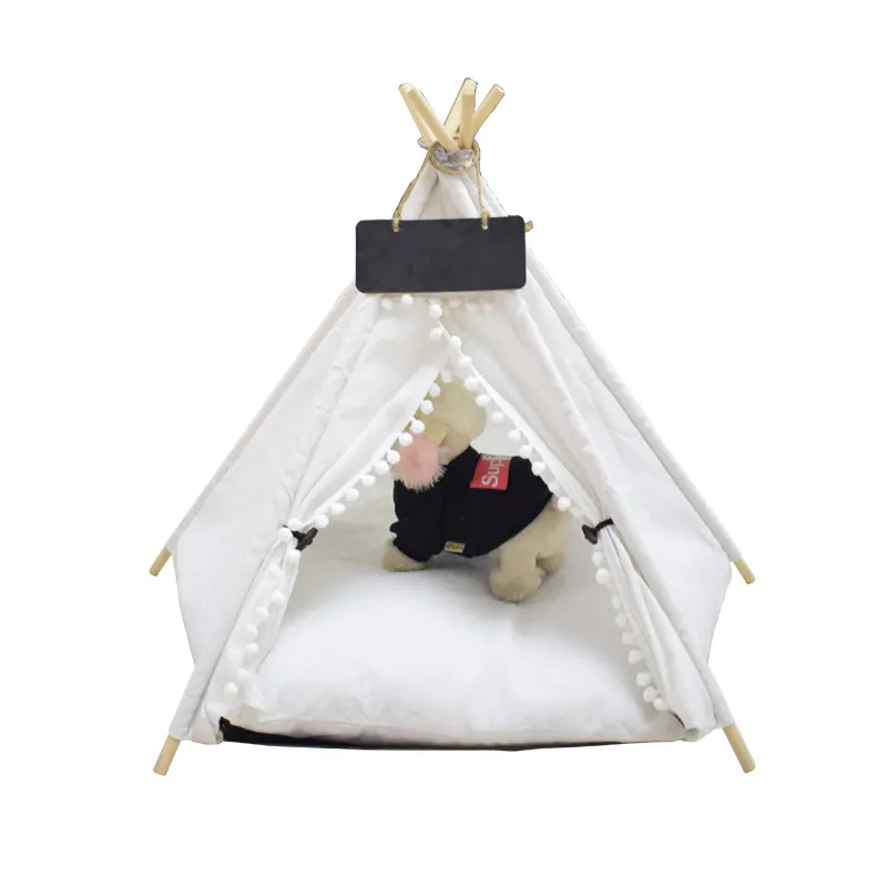 Teepee portátil de lona para mascotas, tienda de campaña lavable para perros y gatos