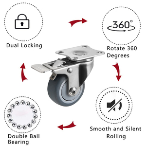 Neue Trolley Castor Wheel Top Plate mit Gesamt bremse 1,5 Zoll 2 Zoll Edelstahl schwenkbares TPR Light Duty <span class=keywords><strong>Caster</strong></span> Wheel - Product Image 2