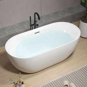 Bañera independiente ovalada de acrílico Hongxiang de 170 cm, diseño moderno para adultos, bañera duradera para baño. - Product Image 1