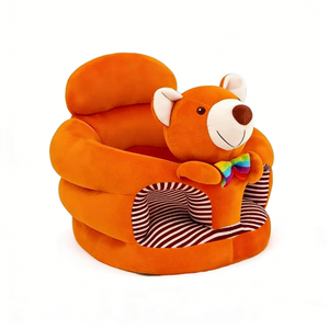 Asiento de aprendizaje para bebés de peluche de oso naranja personalizado, sofá de entrenamiento anti-vuelco para bebés con lazo de arcoíris y rayas - Product Image 6