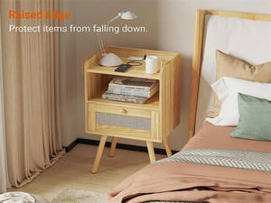 Modern Easy Assembly Wholesale <strong>Cheap</strong> Wood Rattan Drawer <strong>Bedside</strong> <strong>Table</strong> Bedroom Furniture Nightstand <strong>Set</strong> <strong>2</strong> for Bed Rooms - Product Image 3