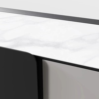 Meuble TV moderne sur mesure avec tiroirs, design plat blanc et noir avec comptoir en quartz, table de divertissement, console multimédia